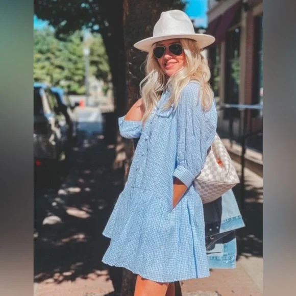 target blue gingham dress Elderflower Front Pocket Maxi Dress Gingham Baby Blue